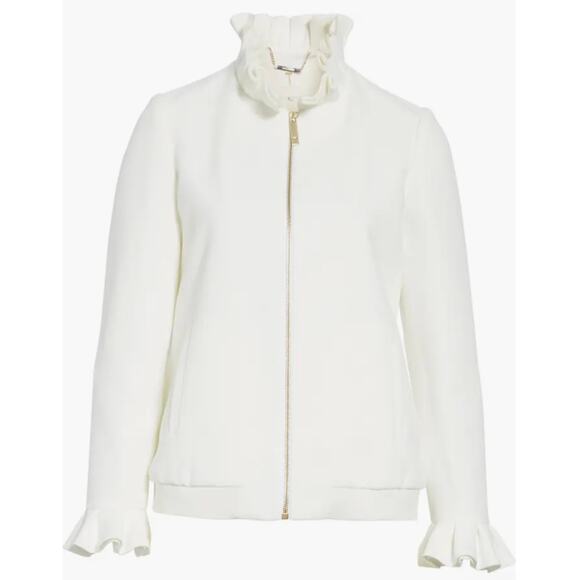 Ted Baker London Lydiah Crepe Ruffle Bomber Jacket Ivory size 2 - Picture 4 of 11